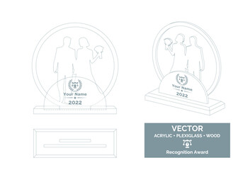 Wedding trophy vector template, Bride and groom trophy template. 