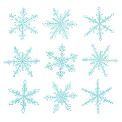 Naklejka na ściany i meble Set of cute hand drawn snowflakes. Christmas and New Year doodle clipart