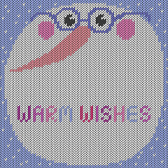 A knitted snowman's head. Warm Wishes Christmas card. Holiday vector illustration.
