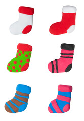 Set of Christmas sock made from plasticine on white background