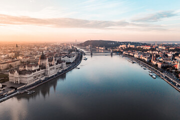 Fototapeta na wymiar Aerial drone photo - Sunrise over Budapest, Hungary