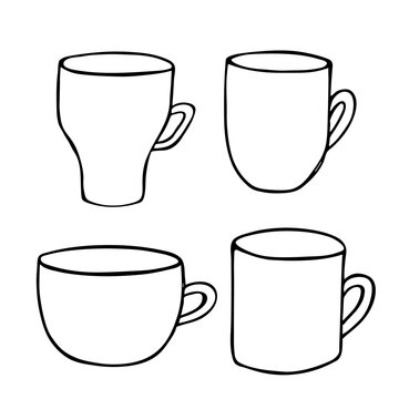 Cute cup of tea and coffee illustration. Simple mug clipart. Cozy home doodle set