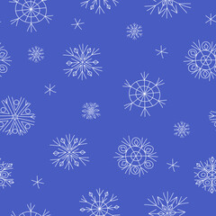 Pattern seamless, wallpaper, doodle snowflakes. New Year's , Christmas decor. Winter vector illustration, white isolated background.	