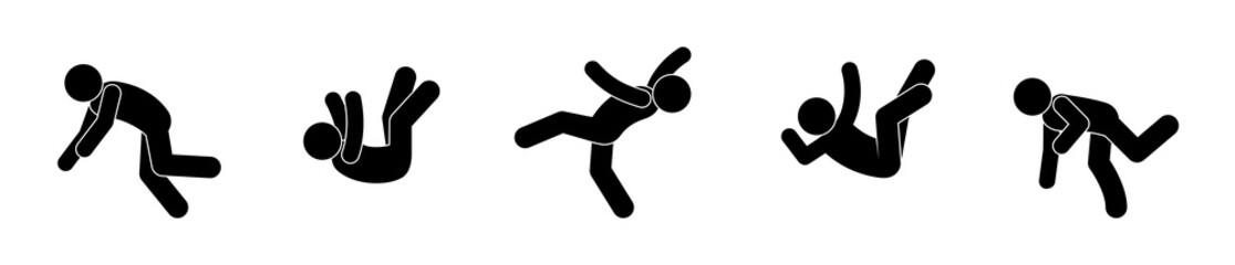 falling man icon, stick figure people slipped, accident illustration