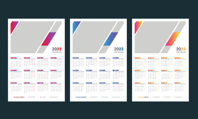 2023 One page wall calendar design template, modern 12 month one page calendar