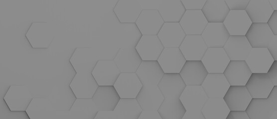 Hexagonal background with metallic gray hexagons, abstract futuristic geometric backdrop or wallpaper with copy space for text