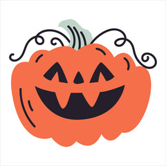 Doodle style Pumpkin for Halloween. Flat vector element for holiday decor isolated  on white background