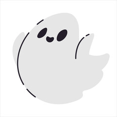 Doodle style smiling ghost character. Simple icon for Halloween spooky decoration