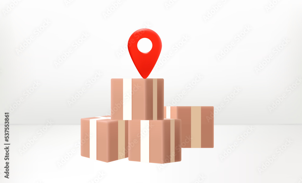 Aufkleber postage boxes with map pin. shipping concept. 3d vector illustration