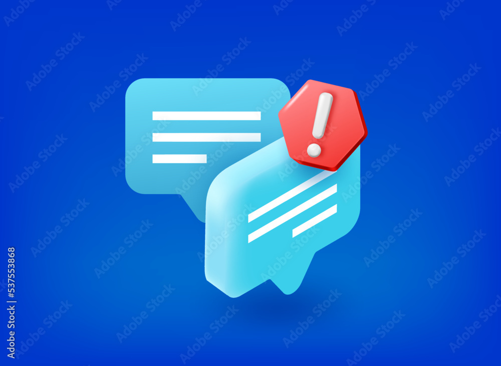 Poster speech cloud icons with stop sign. 3d vector illustration