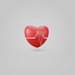 3d red heart and pulse line symbol on gray background, health concept ,cardiology, medical