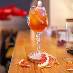 sbagliato cocktail in glass cup with orange slices