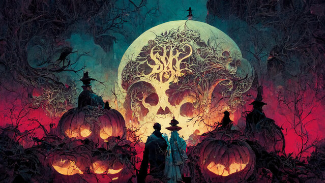 Halloween day eyes of Jack O' Lanterns trick or treating Samhain All Hallows' Eve All Saints' Eve All halloween spooky Horror Ghost Demon background October 31.