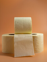 Roll of Toilet paper on an orange background.