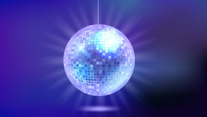 Fototapeta na wymiar Bright glowing red disco ball. Vector 3d banner with copy space