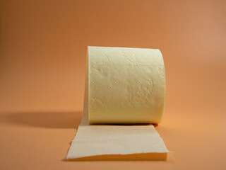 Roll of Toilet paper on an orange background.