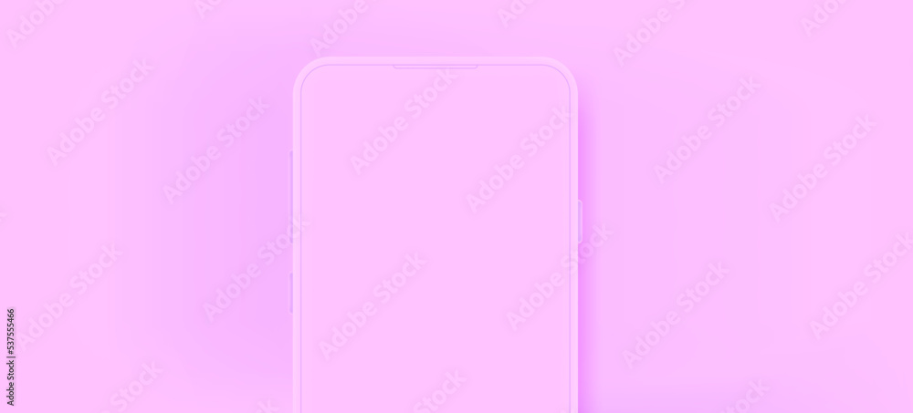 Aufkleber Modern pink mobile phone with blank screen. 3d vector banner template with copy space