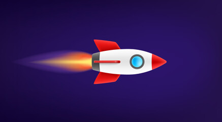 Naklejka na ściany i meble Flying space ship in space. Startup business concept. 3d vector illustration