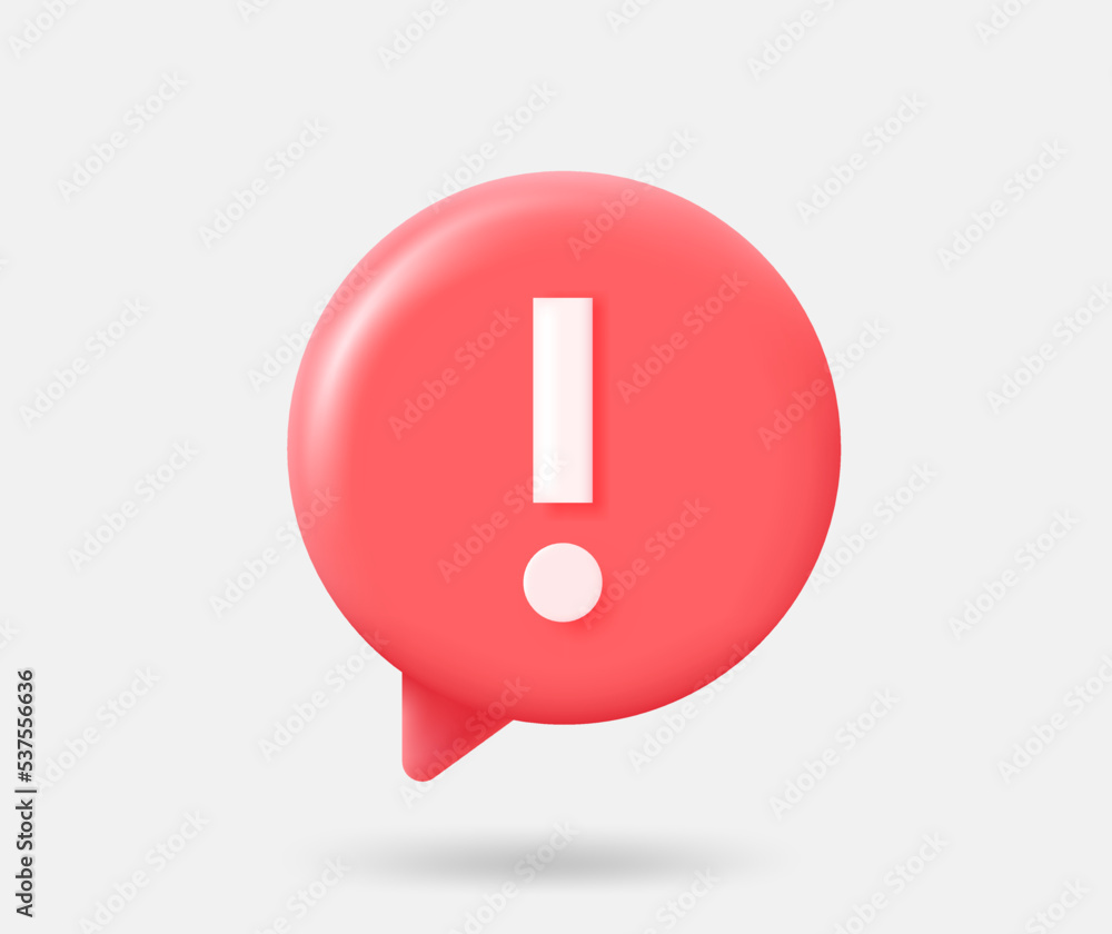 Poster red speech cloud with exclamation mark. 3d vector isolated illustration