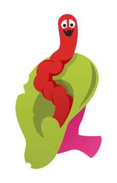 Red ear worm - modern cartoon style object