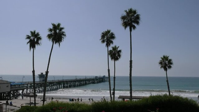Extreme wide shot of the San Clemente Pier in Orange County, California.