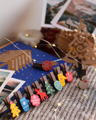 New Year's decor. Decorative Christmas clothespins