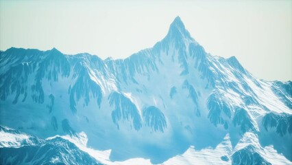 panoramic mountain view of snow capped peaks and glaciers