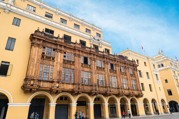 Fototapeta na wymiar Balcones de Lima, Viceroyalty period, Downtown Lima.