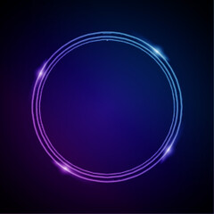 Neon Frame with Glow, and Sparkles. Electronic Luminous Circles Frame in Blue Colors, for Entertainment Message or Promotion Theme on Dark