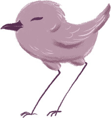 Fantasy hand drawn textured purple small bird isolated on transparent background