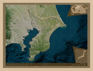 Chiba, Japan. Low-res satellite. Labelled points of cities