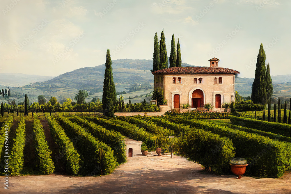 Wall mural tuscany - landscape panorama, hills and villa, toscana - italy