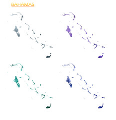 Set of vector polygonal maps of Bahamas. Bright gradient map of country in low poly style. Multicolored Bahamas map in geometric style for your infographics. Appealing vector illustration.