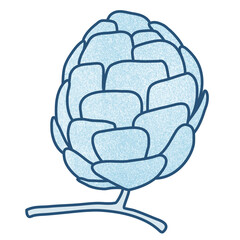 Colorful textured pine on branch doodle with stroke isolated on transparent background