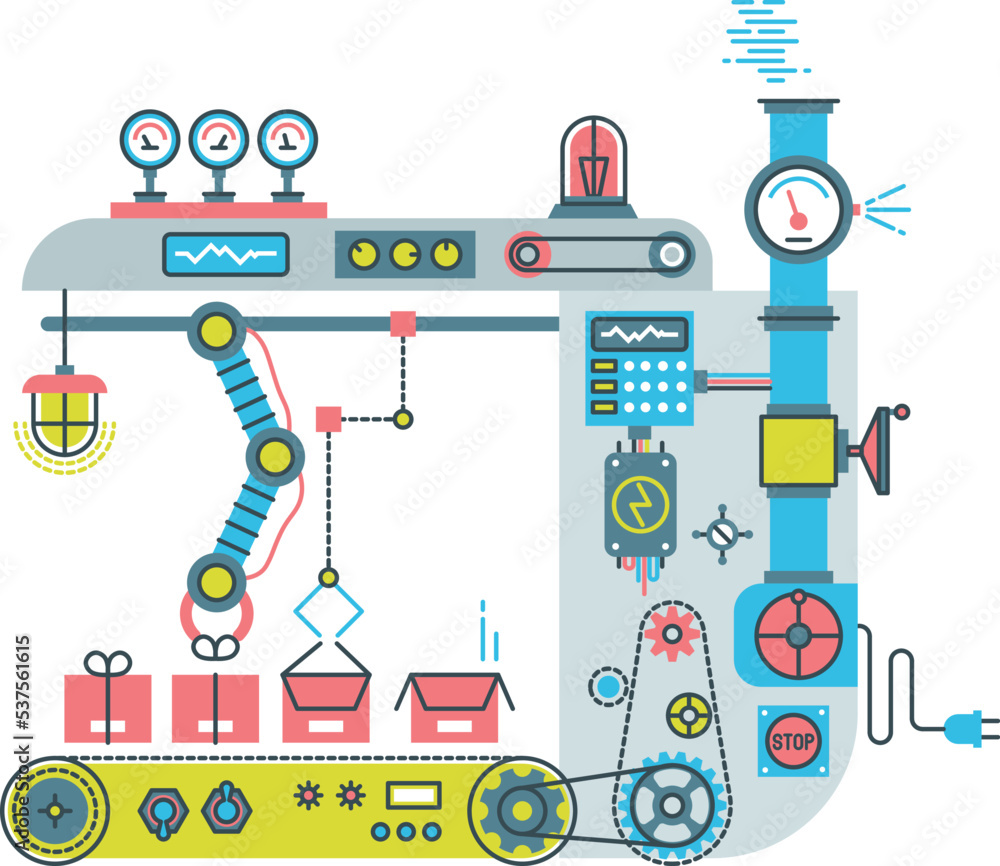 Wall mural industrial machinery. robotic manufacture technology. engineering mechanism