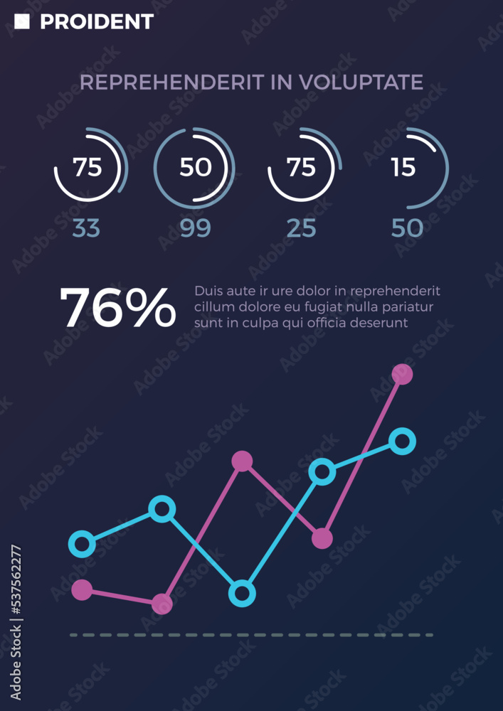 Canvas Prints Presentation slide template. Line chart data vertical flyer