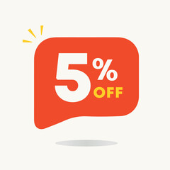 5% off. Price discounts tag for sales. Promotions, special offer retail and stores. Use in banner, social media