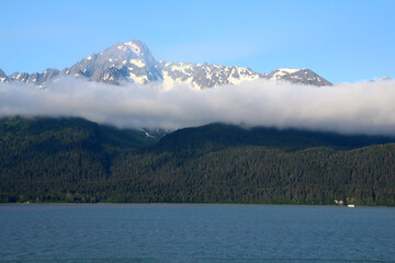 Mountain range in the Resurrection Bay seen from the port of Seward, Alaska  