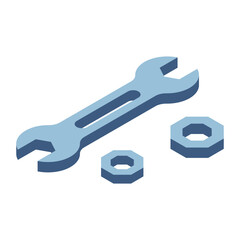 Open End Wrench with pair of bolts Concept Vector Icon isometric Design, Motor Vehicle Service and automobile repair shop Symbol, Lorry spare parts Sign,  automotive technician equipment stock illustr