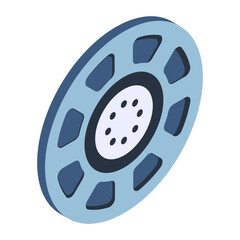 Black Alloy Rim Vector Icon isometric Design, Motor Vehicle Service and automobile repair shop Symbol, Lorry spare parts Sign, Automotive technician equipment stock illustration, Aluminum wheel Base C