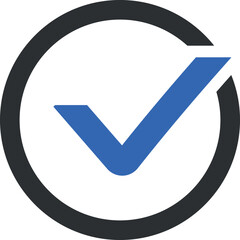 Blue checkmark in circle. Choice icon. Checklist symbol