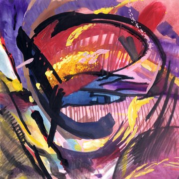 Abstract dinamic composition with aggressive forms. Handmade acrylic painting.
