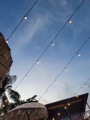 hanging lamps in a beach cafe