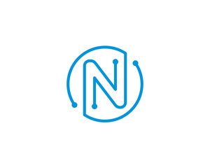 Circle Digital Technology Letter N Logo Icon 001