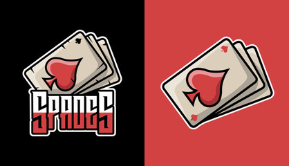 Card game mascot logo design, ace of spades cards, gambling illustration, casino cartoon vector, modern badge, esports, gaming illustration set, play cards deck, streamer icons, isolated on background