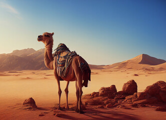 Fototapeta premium A picture of the desert mountain landscape, sand and dunes in the desert. A breathtaking landscape illustrated view