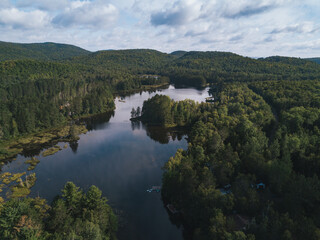 Obraz premium Aerial View of lake in Quebec, Canada