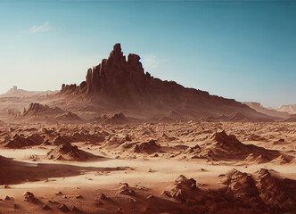 Naklejka premium A picture of the desert mountain landscape, sand and dunes in the desert. A breathtaking landscape illustrated view