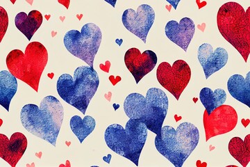 Cute hand drawn hearts seamless pattern with hearts, lovely romantic background, great for Valentine's Day, Mother's Day, background, textiles, wallpapers, banners - pattern design