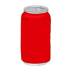 Red can of soda or cola. Hand drawing. Vector illustration isolated on white background